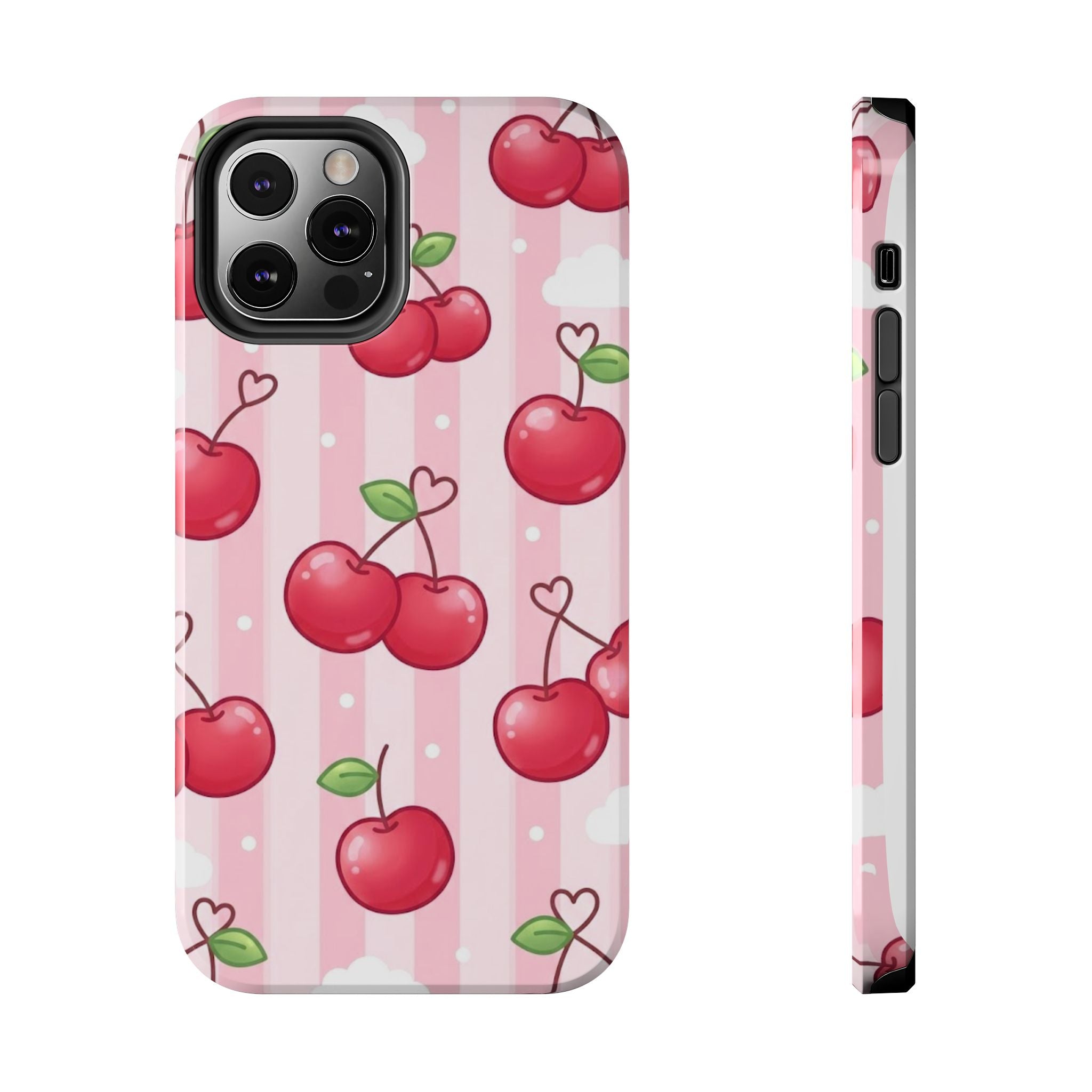 Cherry Pattern Tough Phone Case — Cute Pink Retro Fruit Design