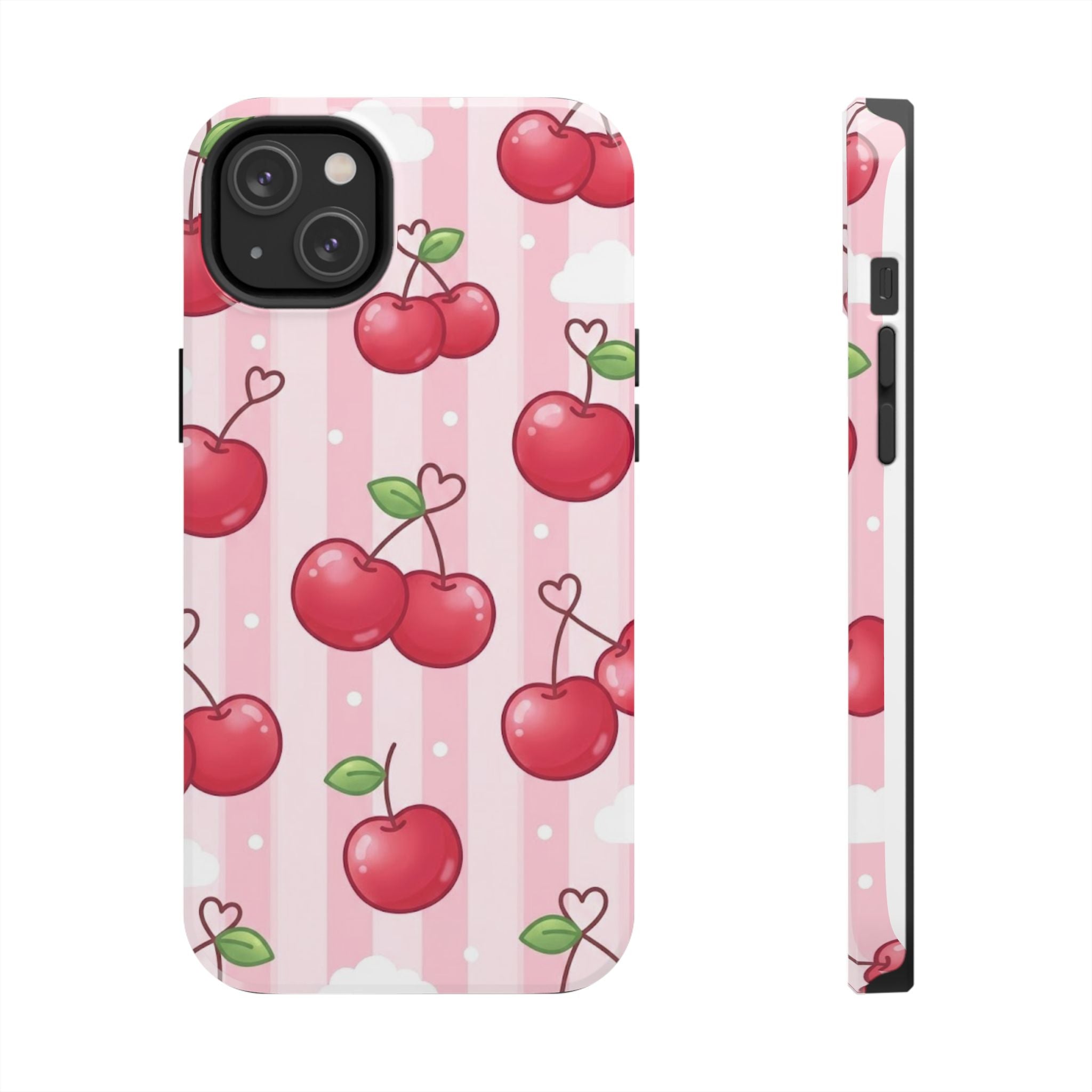 Cherry Pattern Tough Phone Case — Cute Pink Retro Fruit Design