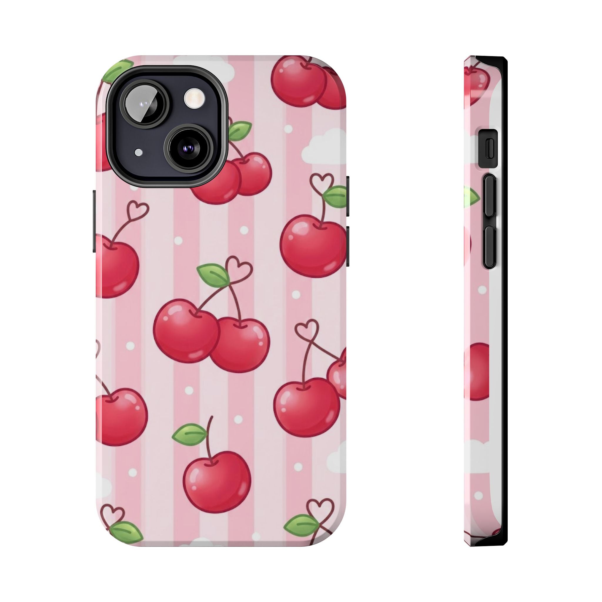 Cherry Pattern Tough Phone Case — Cute Pink Retro Fruit Design