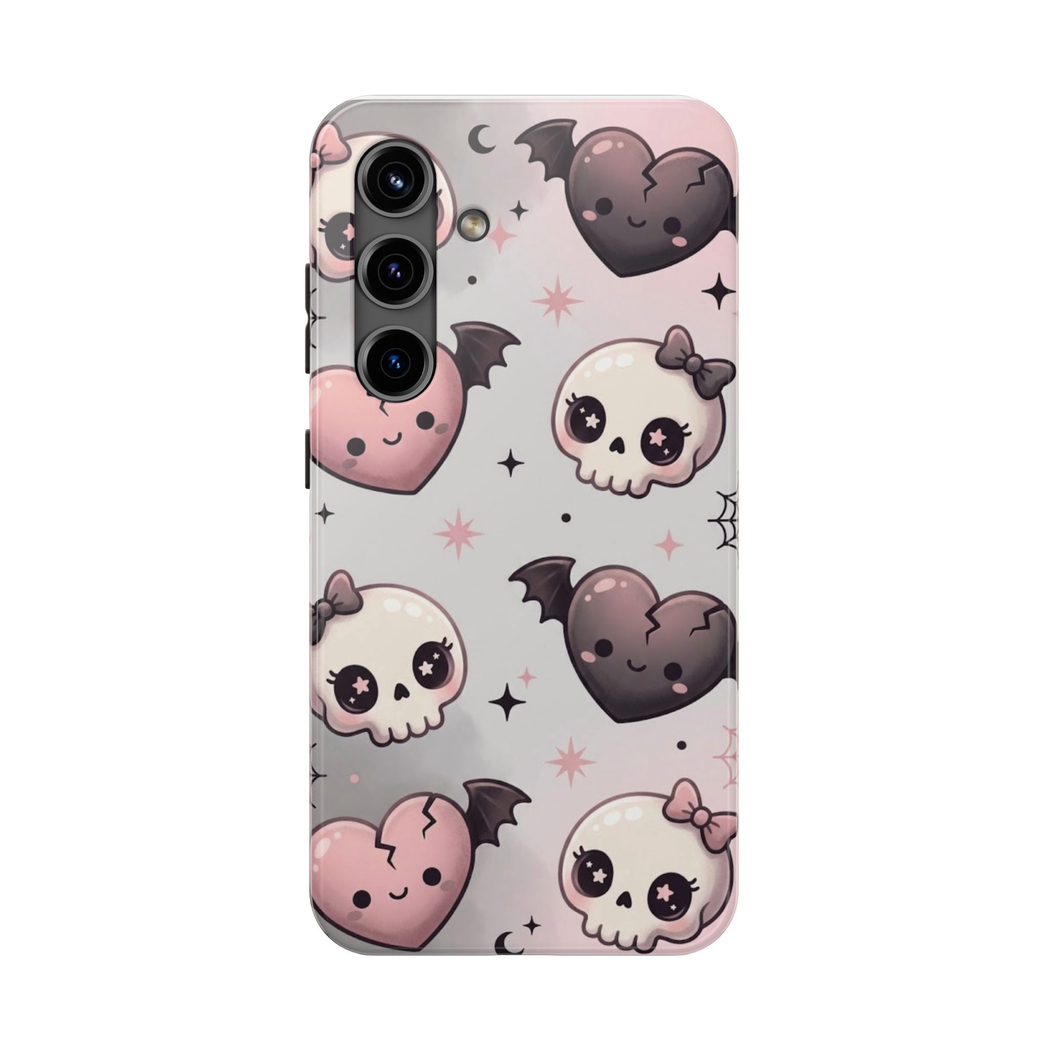 Kawaii Gothic Skull & Bat Heart Tough Phone Case