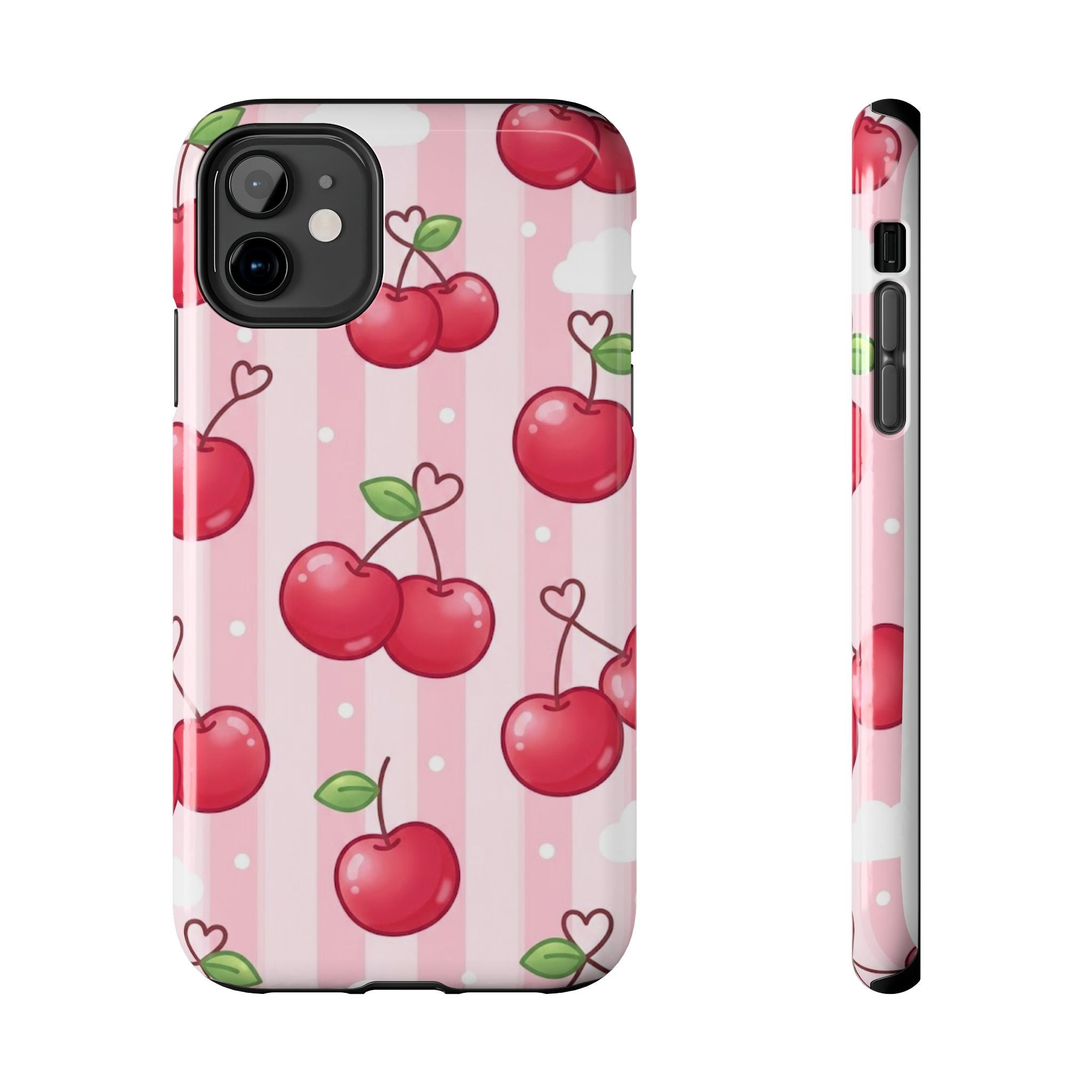 Cherry Pattern Tough Phone Case — Cute Pink Retro Fruit Design