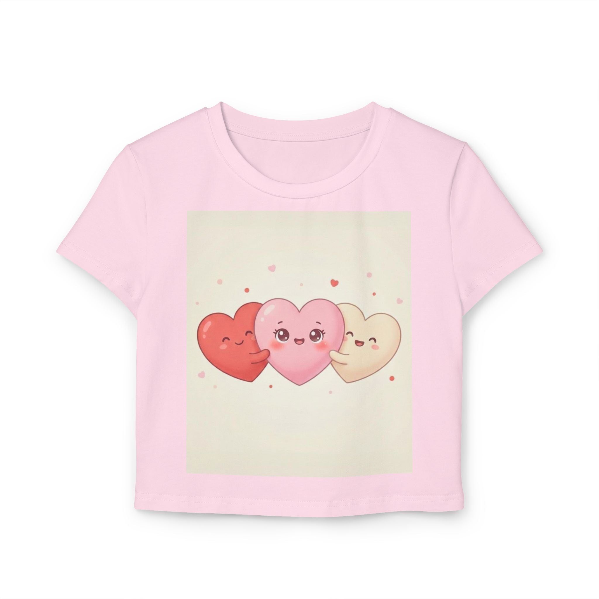 Cute Kawaii Triple Hearts Graphic Baby Tee — Valentine's Cute Heart Faces Shirt