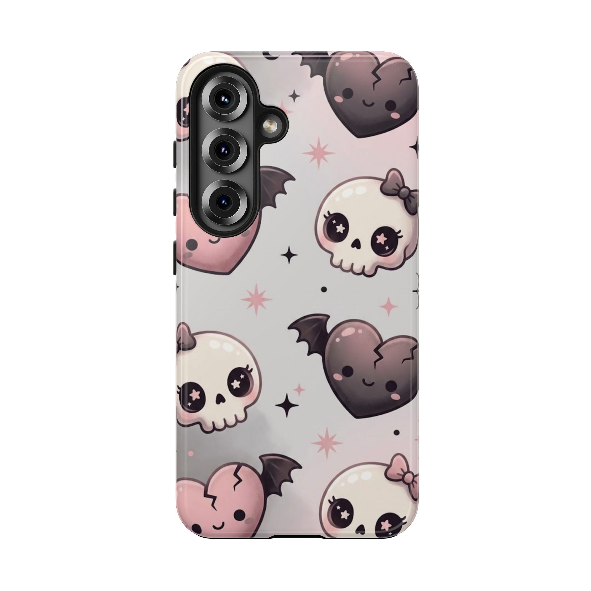 Kawaii Gothic Skull & Bat Heart Tough Phone Case