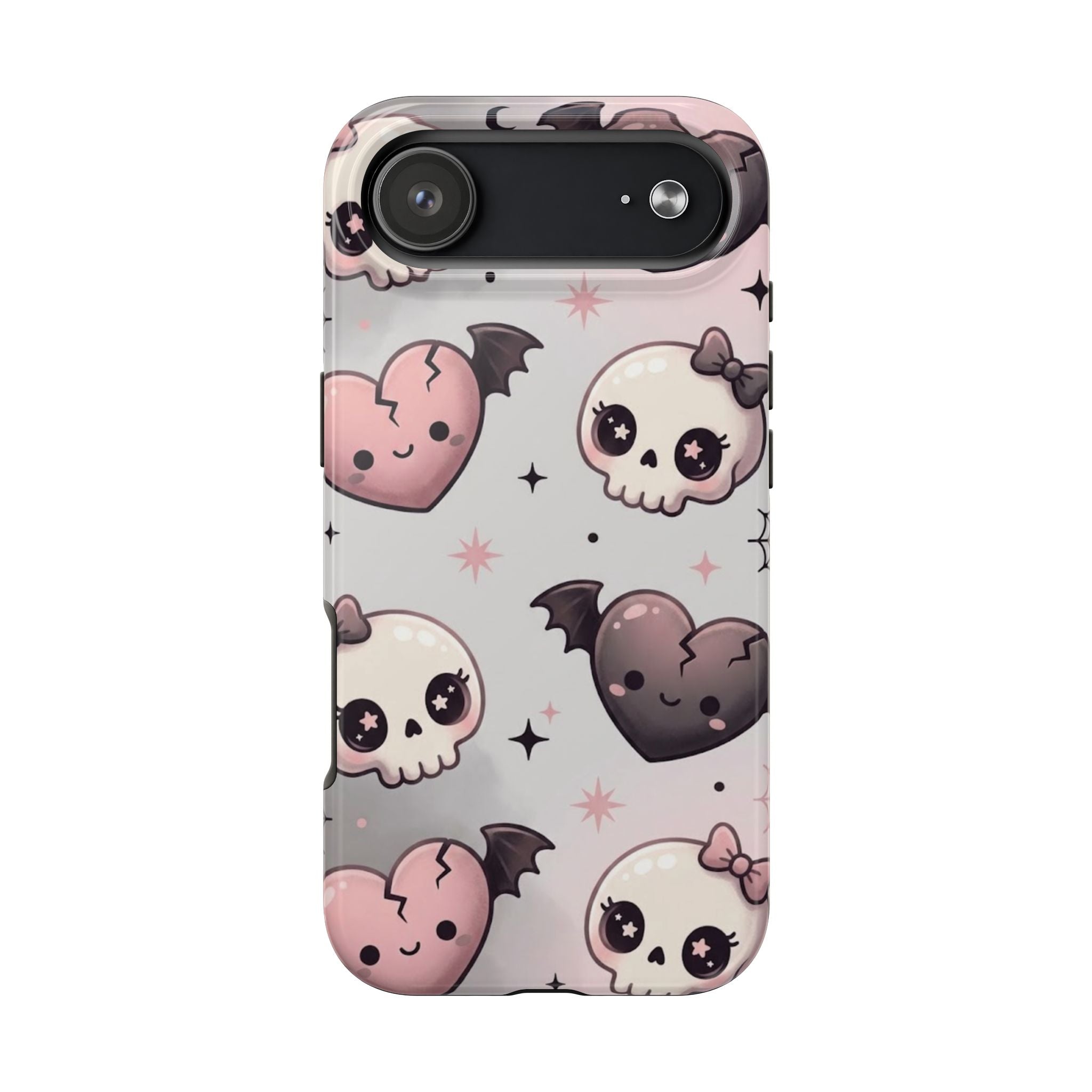 Kawaii Gothic Skull & Bat Heart Tough Phone Case
