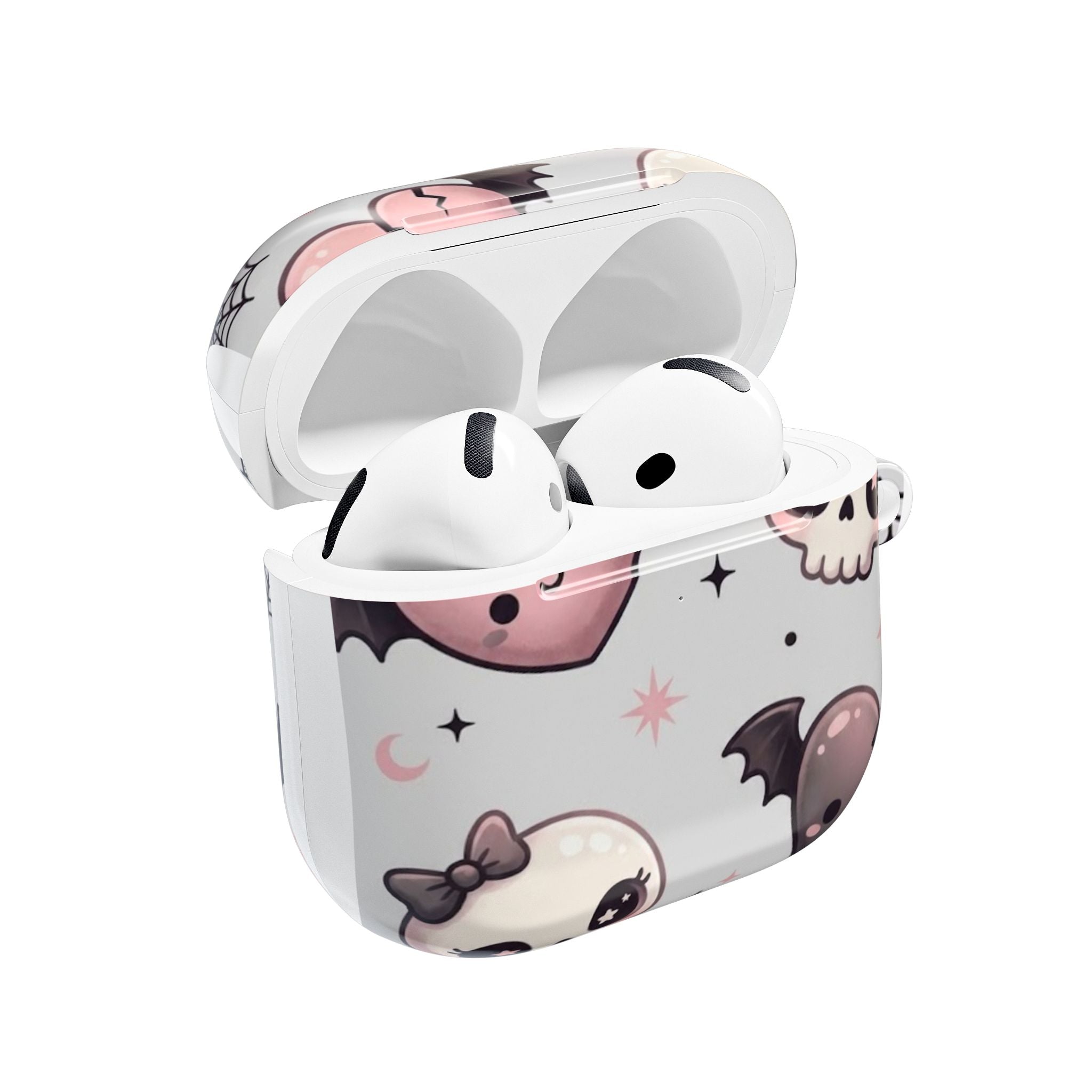 Kawaii Gothic Skull & Bat AirPod Case — Pink Heart Halloween Design