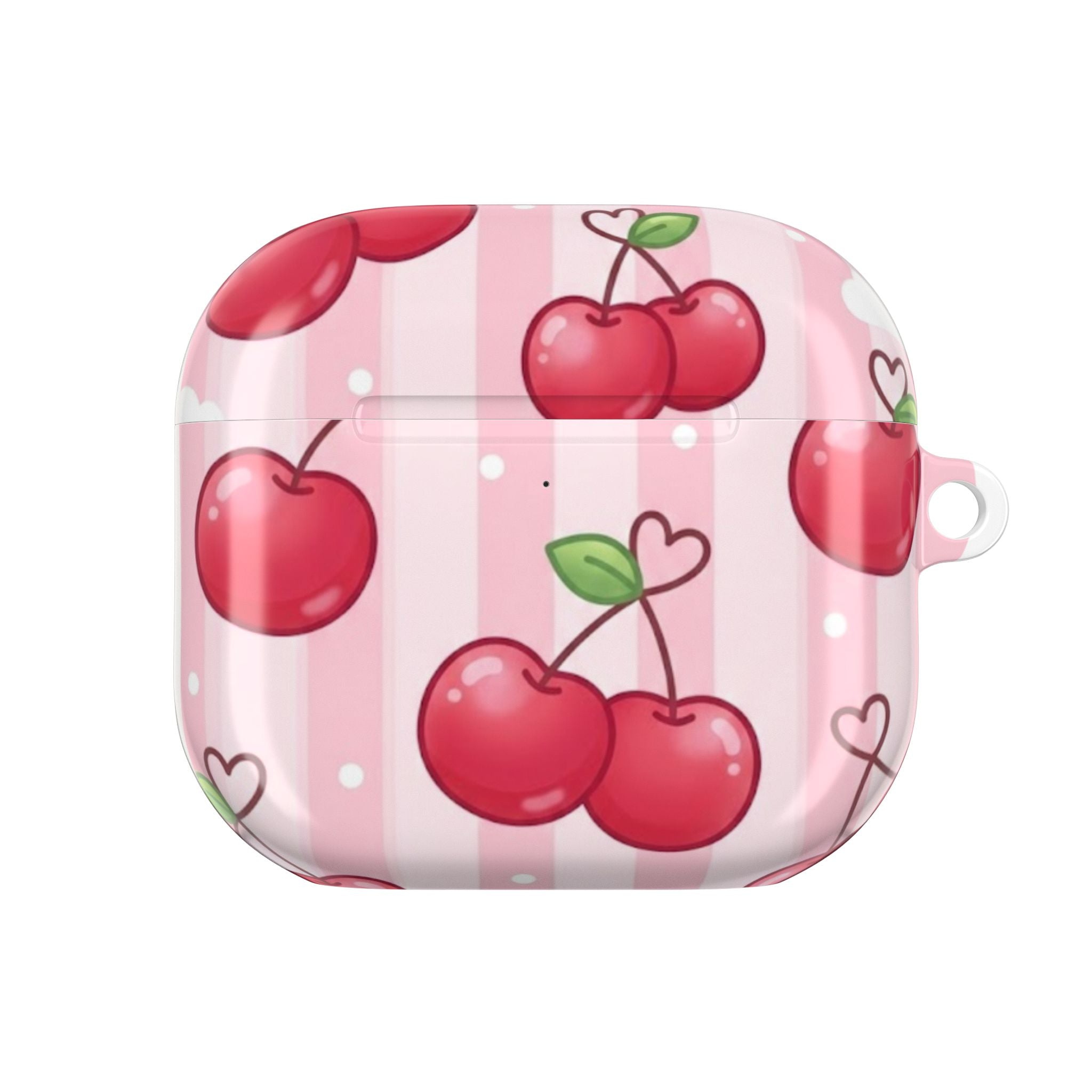 Cherry Pattern AirPod Case — Cute Pink Striped Protective Cover