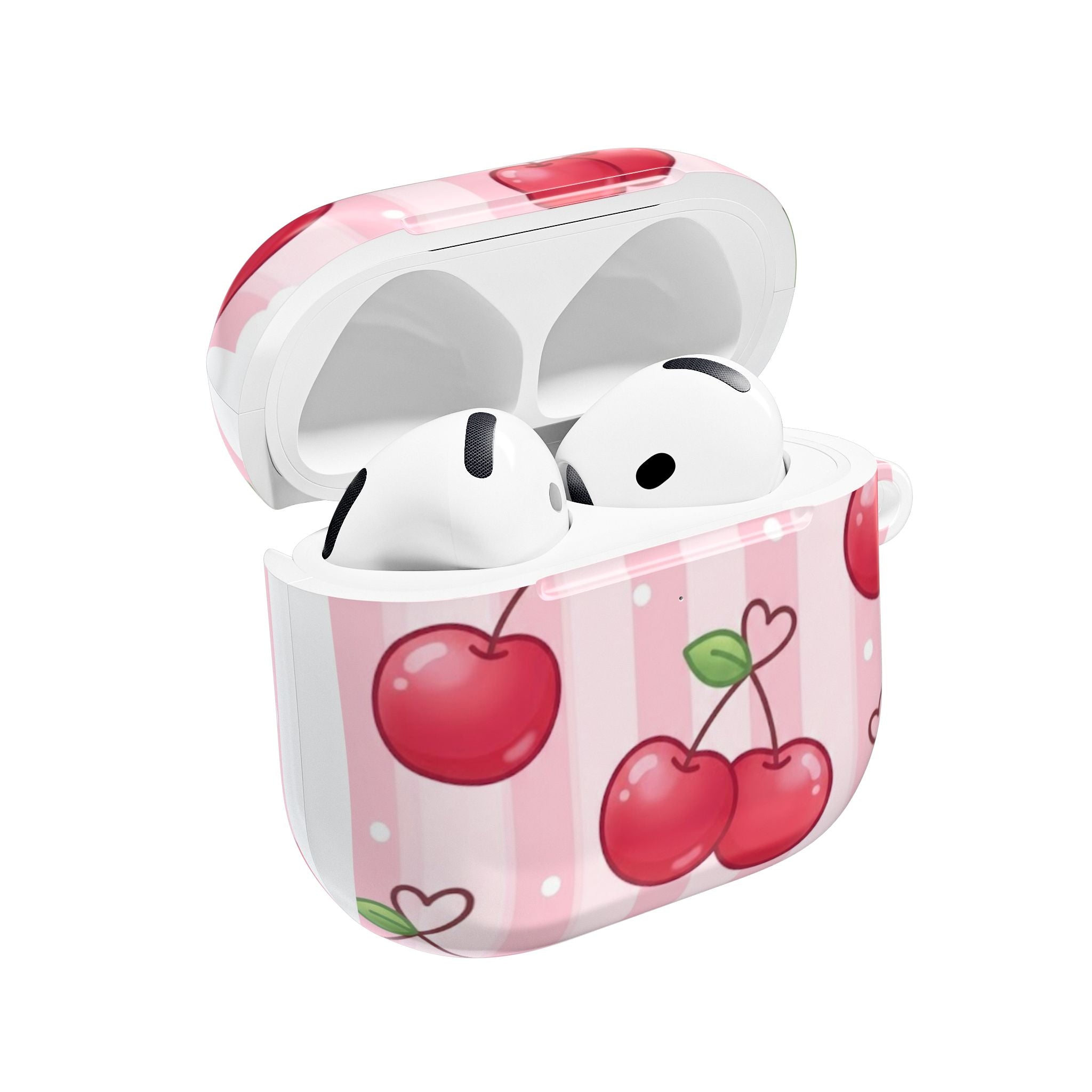 Cherry Pattern AirPod Case — Cute Pink Striped Protective Cover