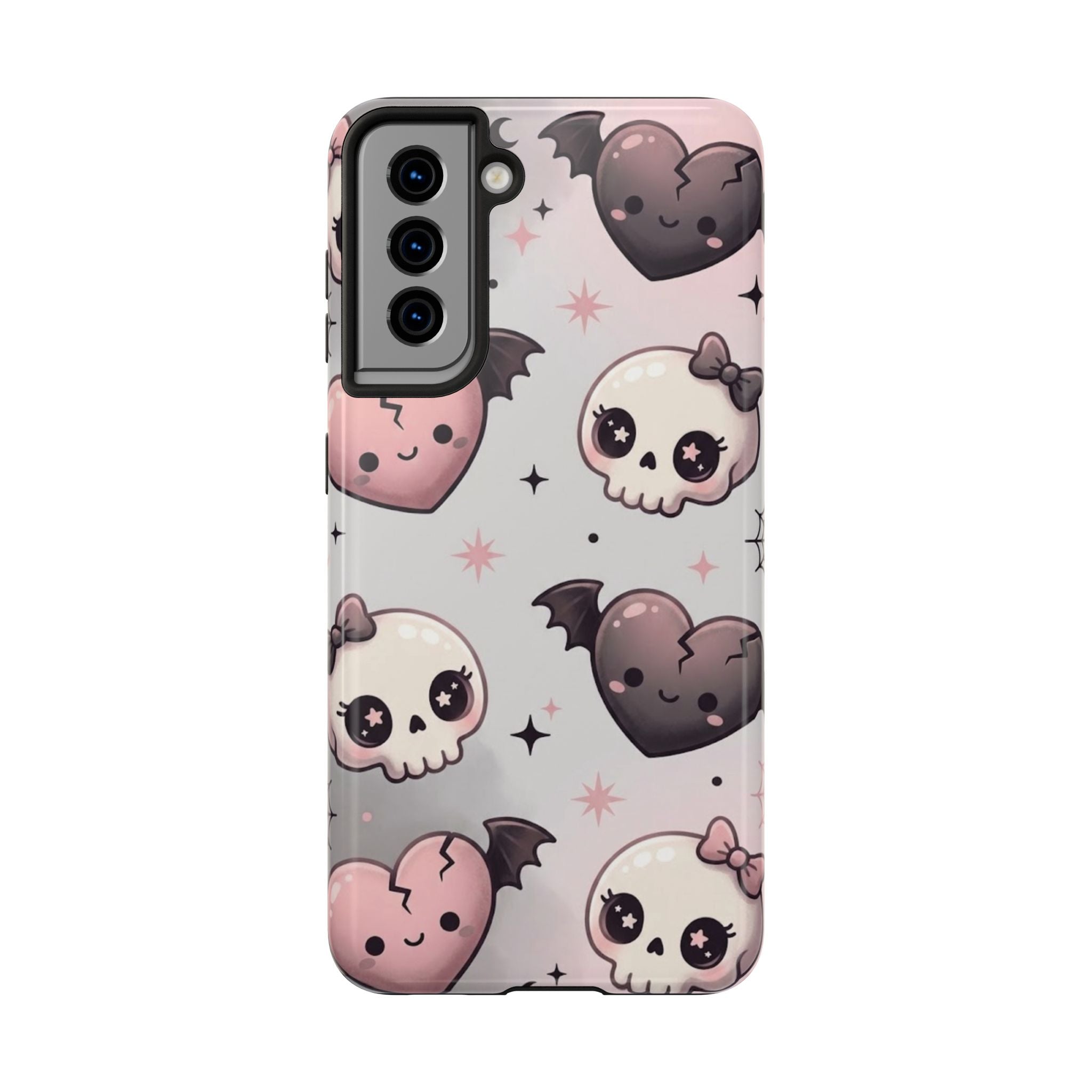 Kawaii Gothic Skull & Bat Heart Tough Phone Case