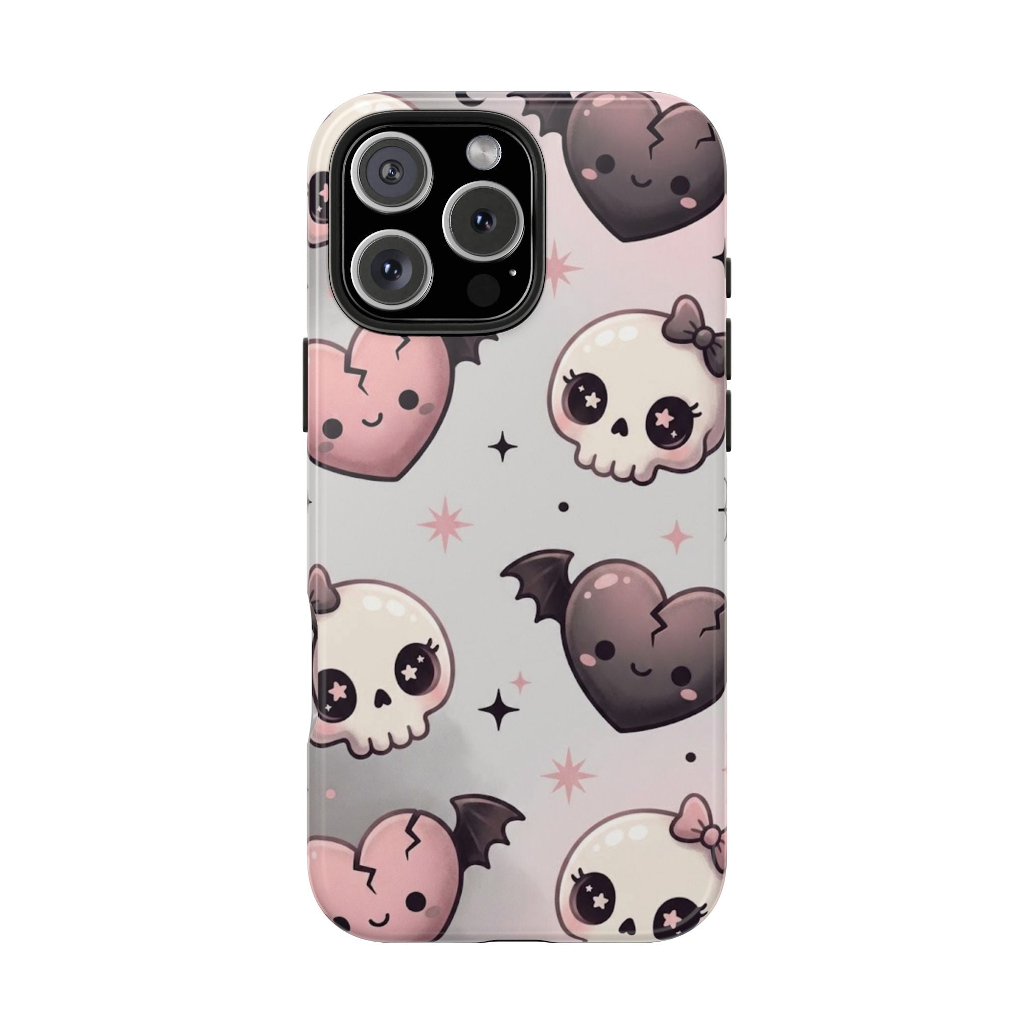 Kawaii Gothic Skull & Bat Heart Tough Phone Case